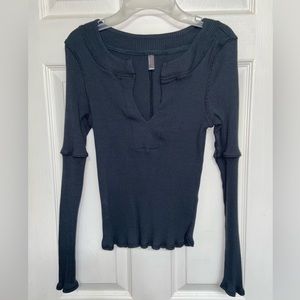 NWOT Free People Dark Grey Shirt Top Blouse Large / L